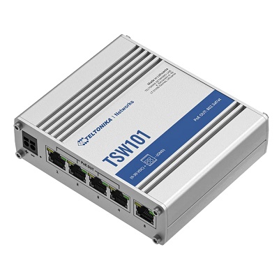 מתג תעשייתי 5 כניסות ג'יגה כולל מתח לארבע כניסות טלטוניקה Teletonika TSW101 Automotive POE+ Switch 5x RJ45 1GbE